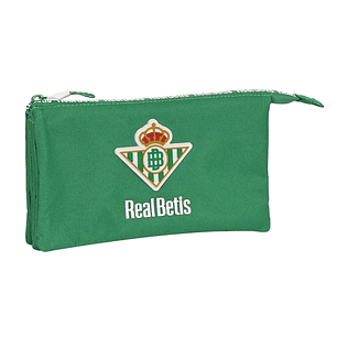 Safta Real Betis Balompie Portatodo - 3 Compartimentos con Cremalleras - Bolsillo Interior - 0.6L - 220x30x120mm - Color Verde