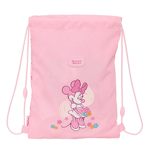 Safta Minnie Mouse Baby Saco Plano - Bolsillo con Cremallera - Cierre con Cordones - 3L - Materiales de Calidad - 260x10x340mm - Color Rosa