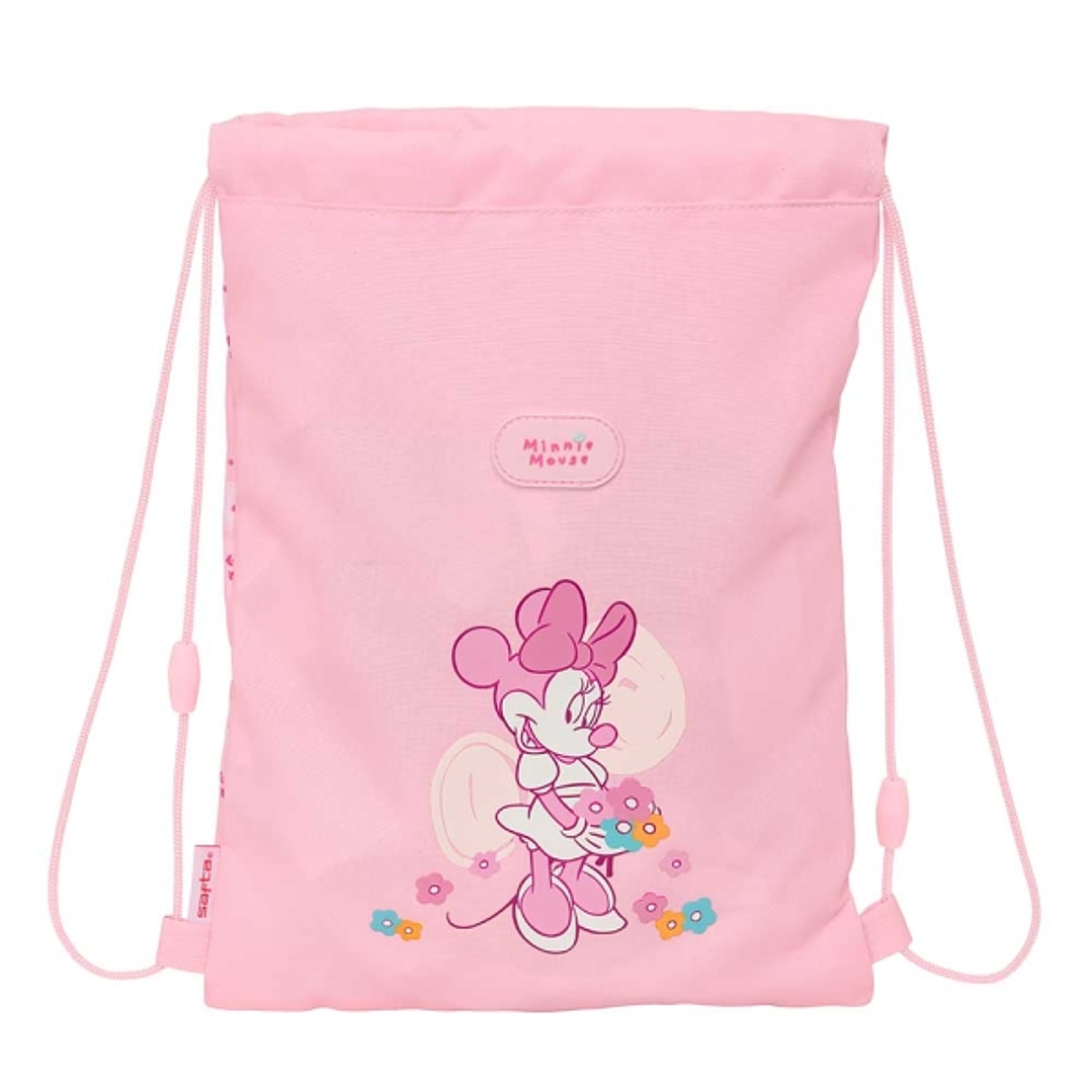 Safta Minnie Mouse Baby Saco Plano - Bolsillo con Cremallera - Cierre con Cordones - 3L - Materiales de Calidad - 260x10x340mm - Color Rosa 1