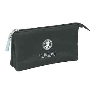 Safta el Pulpo Grafito Portatodo - 3 Compartimentos con Cremalleras - Bolsillo Interior - 0.6L - 220x30x120mm - Color Negro