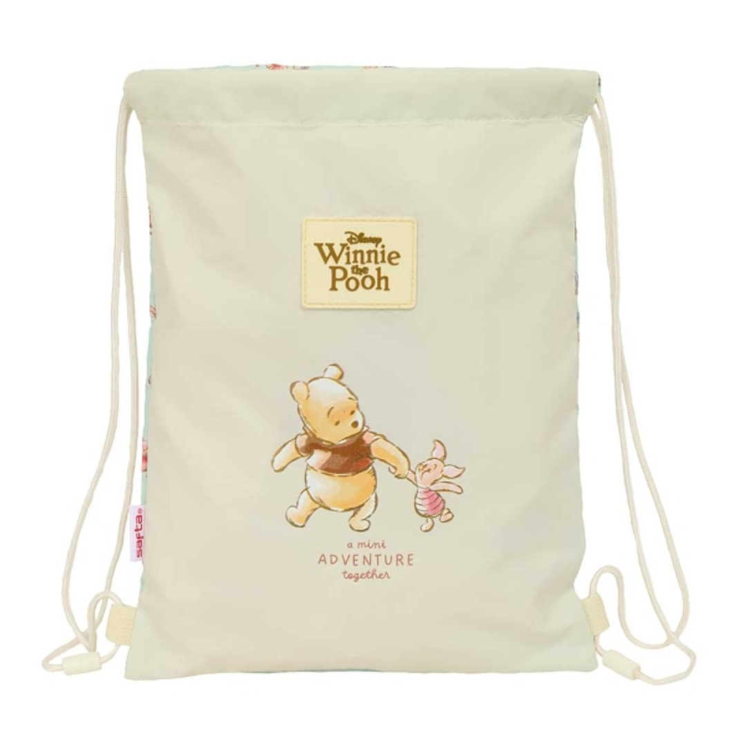 Safta Winnie The Pooh Saco Plano - Bolsillo con Cremallera - Cierre con Cordones - 3L - 260x10x340mm - Color Beige 1