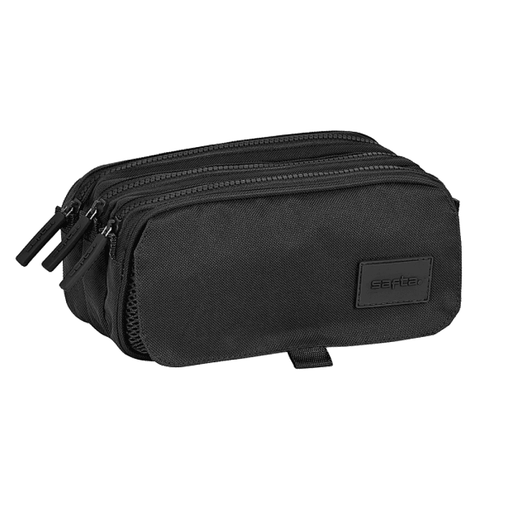 Safta Basic Portatodo - 3 Compartimentos con Cremalleras - Bolsillo Frontal - Cinta Adaptable - 1.72L - 215x80x100mm - Color Negro 1