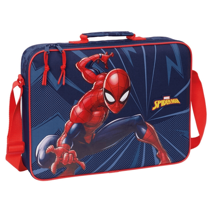 Safta Spider-Man Maletin con Cremallera - Bandolera Ajustable - Asa Forrada - Doble Tirador - Fondo Semirigido - 6L - 380x60x280mm - Color Azul y Rojo 1