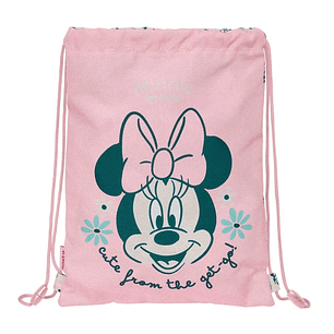 Safta Minnie Mouse Minty Saco Plano - Bolsillo con Cremallera - Cierre con Cordones - Cierre de seguridad - 3L - 260x10x340mm - Color Rosa Pastel