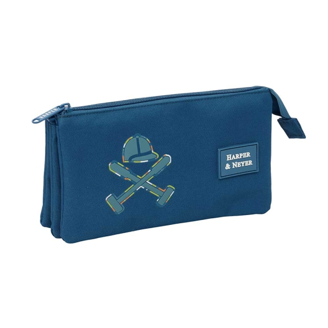 Safta Harper and Neyer Portatodo - 3 Compartimentos con Cremalleras - Bolsillo Interior - 0.6L - 220x30x120mm - Color Azul Marino 1