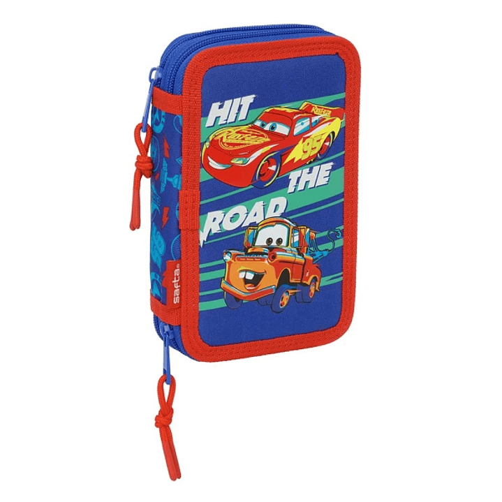 Safta Cars Plumier de 2 Pisos - 29 Piezas - 1L - Goma - Lapiz - Boligrafos - Sacapuntas - 10 Colores - 14 Rotuladores - 125x40x195mm - Color Azul 1
