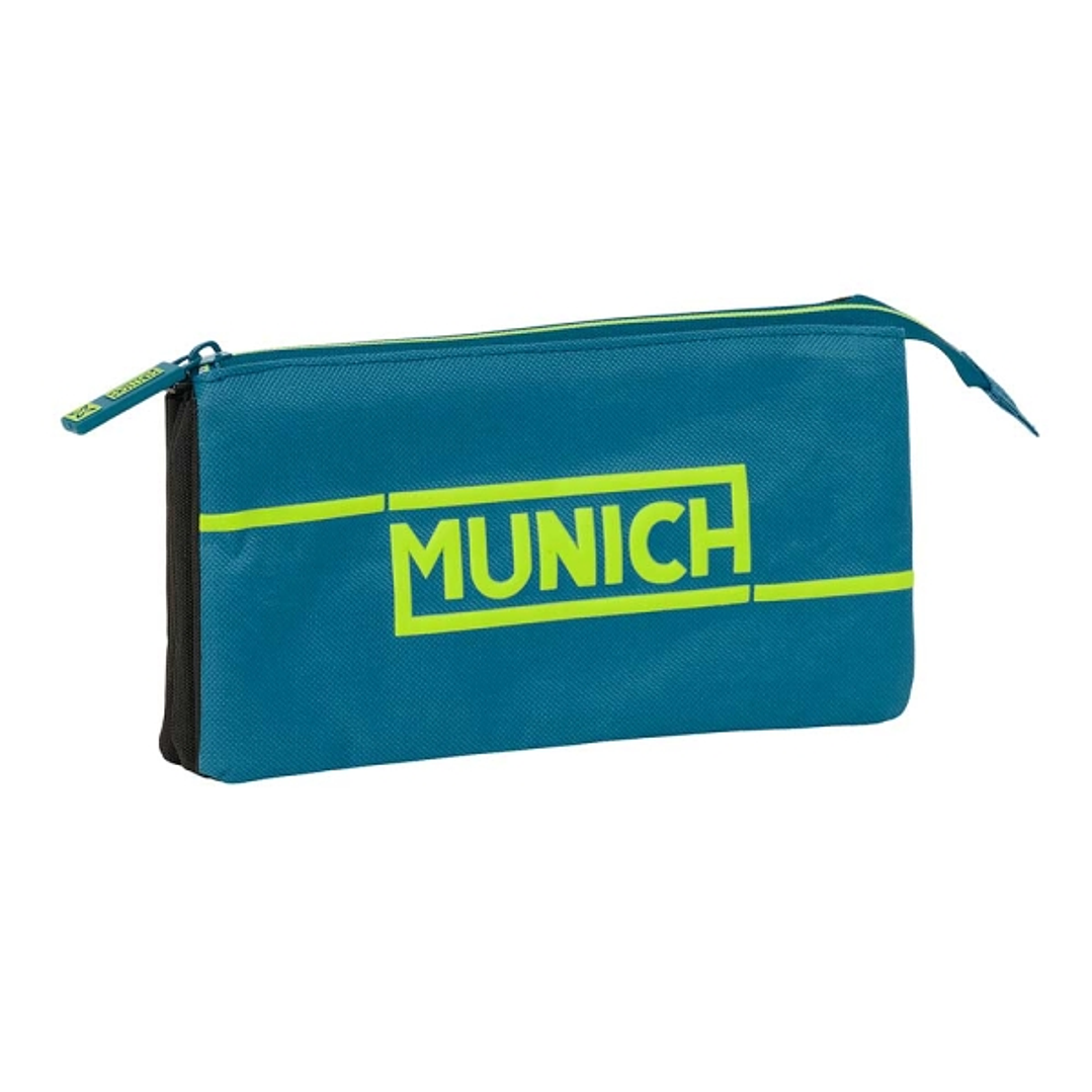 Safta Munich Land Portatodo - 3 Compartimentos con Cremalleras - Bolsillo Interior - 0.6L - 220x30x120mm - Color Azul Oscuro 1