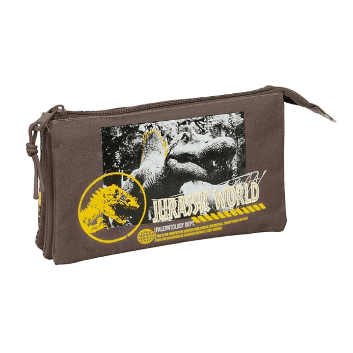 Safta Jurassic World Portatodo - 3 Compartimentos con Cremalleras - Bolsillo Interior - 0.6L - 220x30x120mm - Color Marron 1