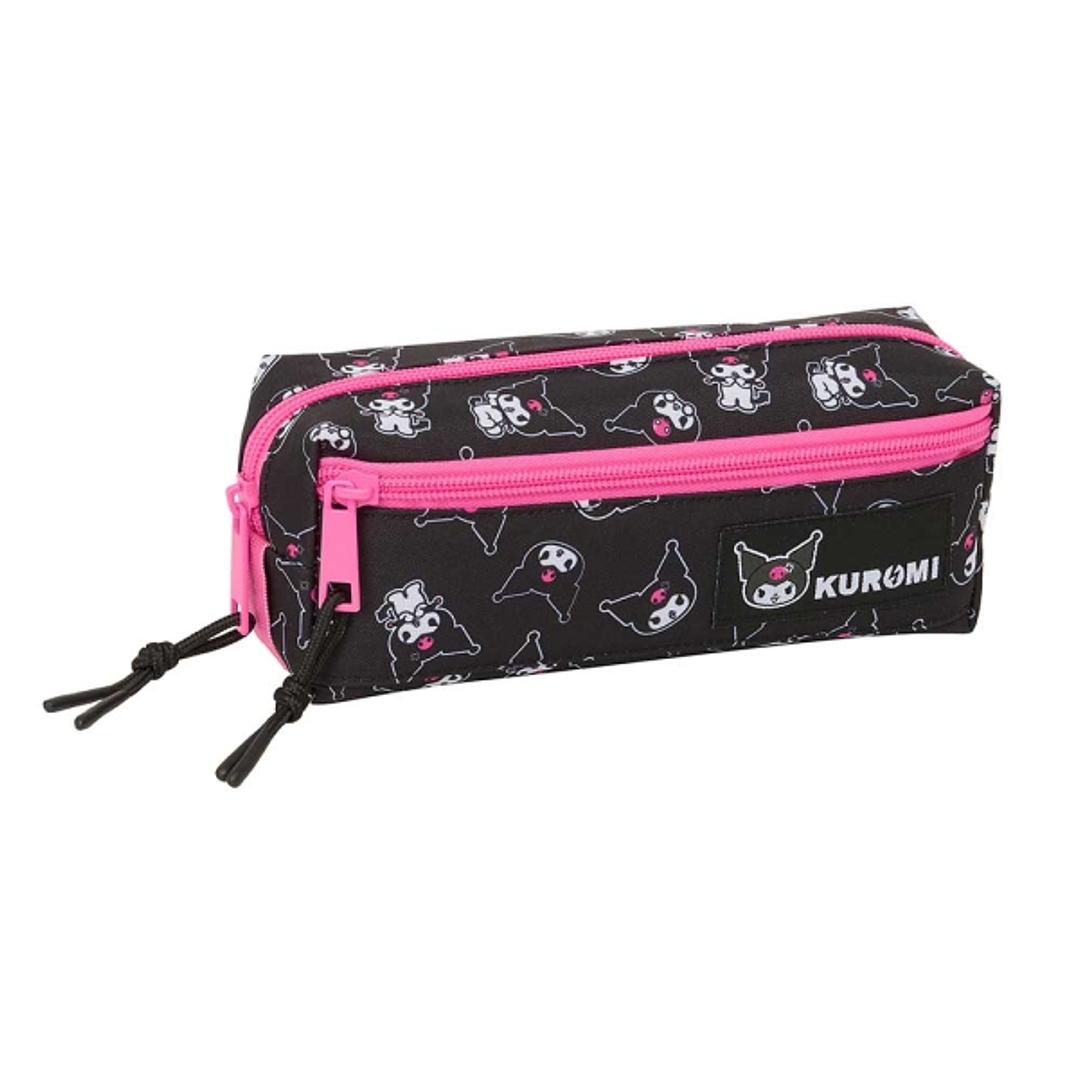 Safta Kuromi Portatodo - 3 Compartimentos con Cremalleras - Goma Elastica - 0.98L - 220x60x85mm - Color Negro y Rosa 1