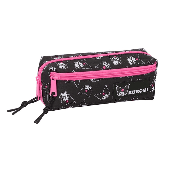 Safta Kuromi Portatodo - 3 Compartimentos con Cremalleras - Goma Elastica - 0.98L - 220x60x85mm - Color Negro y Rosa 1