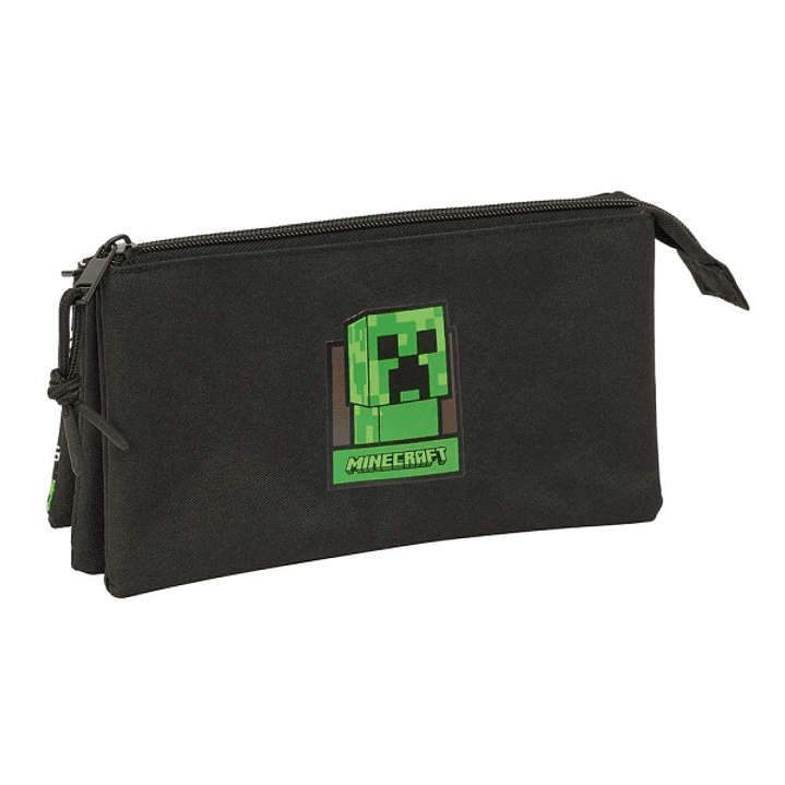 Safta Minecraft Portatodo - 3 Compartimentos con Cremalleras - Bolsillo Interior - 0.6L - 220x30x120mm - Color Negro 1