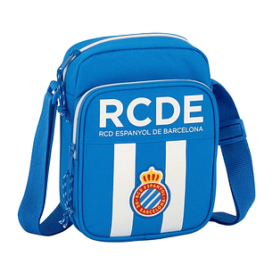 Safta RCD Espanyol Bandolera - Cremallera - Bolsillo Frontal - Bandolera Ajustable - Compartimento Trasero con Velcro - 2L - 160x60x220mm - Color Azul