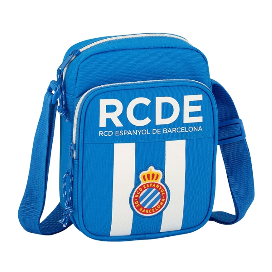 Safta RCD Espanyol Bandolera - Cremallera - Bolsillo Frontal - Bandolera Ajustable - Compartimento Trasero con Velcro - 2L - 160x60x220mm - Color Azul 1