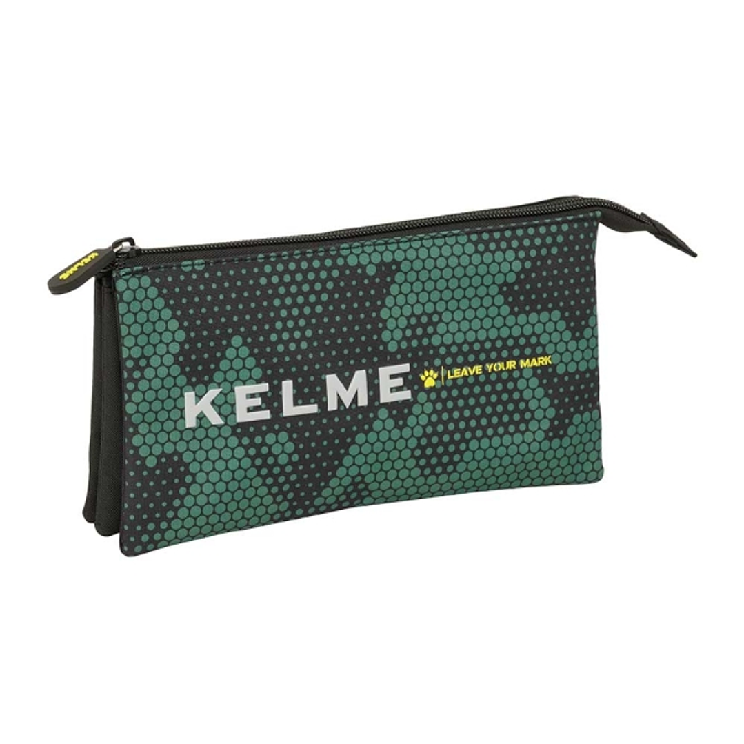 Safta Kelme Camo Portatodo - 3 Compartimentos con Cremalleras - Bolsillo Interior - 0.6L - 220x30x120mm - Color Verde Camuflaje 1