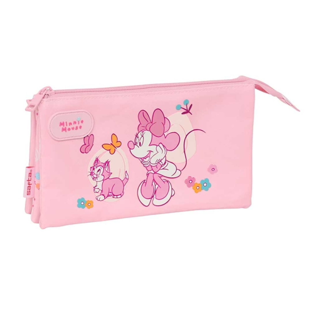 Safta Minnie Mouse Baby Portatodo - 3 Compartimentos con Cremalleras - Bolsillo Interior - 0.6L - 220x30x120mm - Color Rosa 1