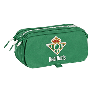Safta Real Betis Balompie Portatodo - 3 Compartimentos con Cremalleras - Asa Lateral - Bolsillo Frontal - Cinta Adaptable - Material Reciclado - 215x8