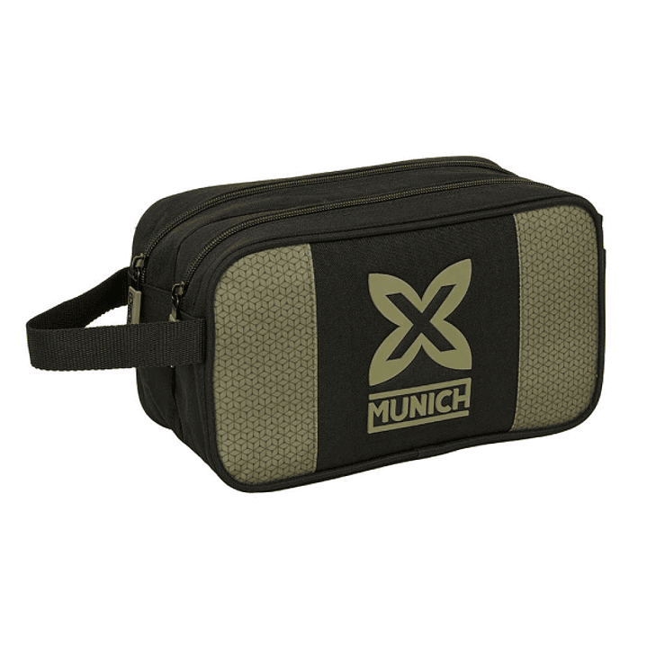 Safta Munich West Neceser de 5L - 2 Compartimentos con Cremallera - Asa Lateral - Adapatable a Carro - 260x125x150mm - Color Negro y Verde 1