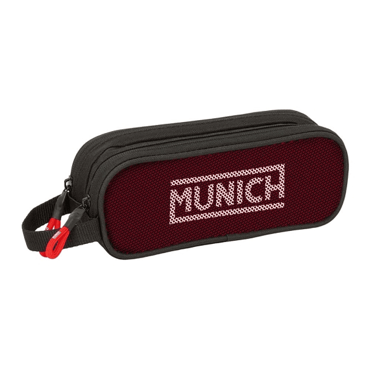 Safta Munich Vulcan Portatodo - 2 Compartimentos con Cremalleras - Asa Lateral - 1L - 210x60x80mm - Color Negro y Rojo 1
