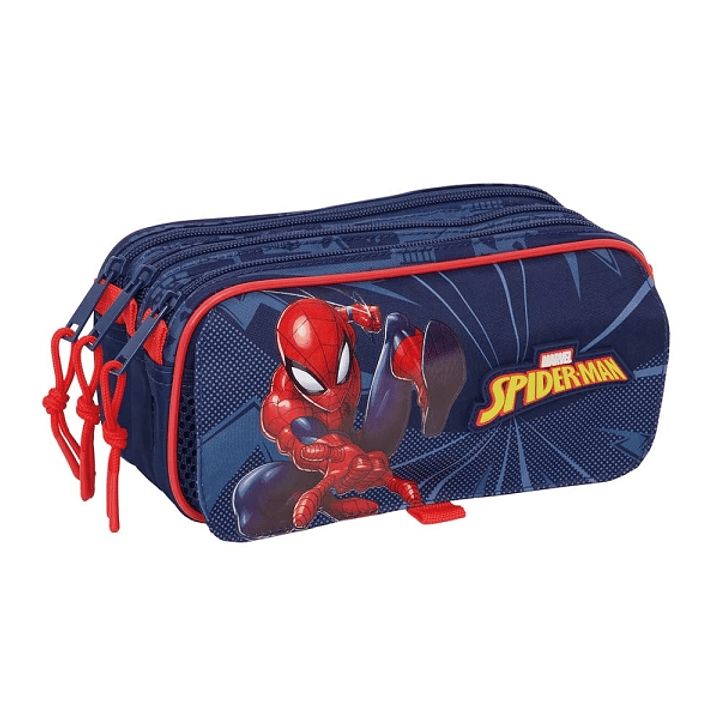 Safta Spider-Man Portatodo - 3 Compartimentos con Cremalleras - Bolsillo Frontal - Cinta Adaptable - 1.72L - 215x80x100mm - Color Azul Marino 1