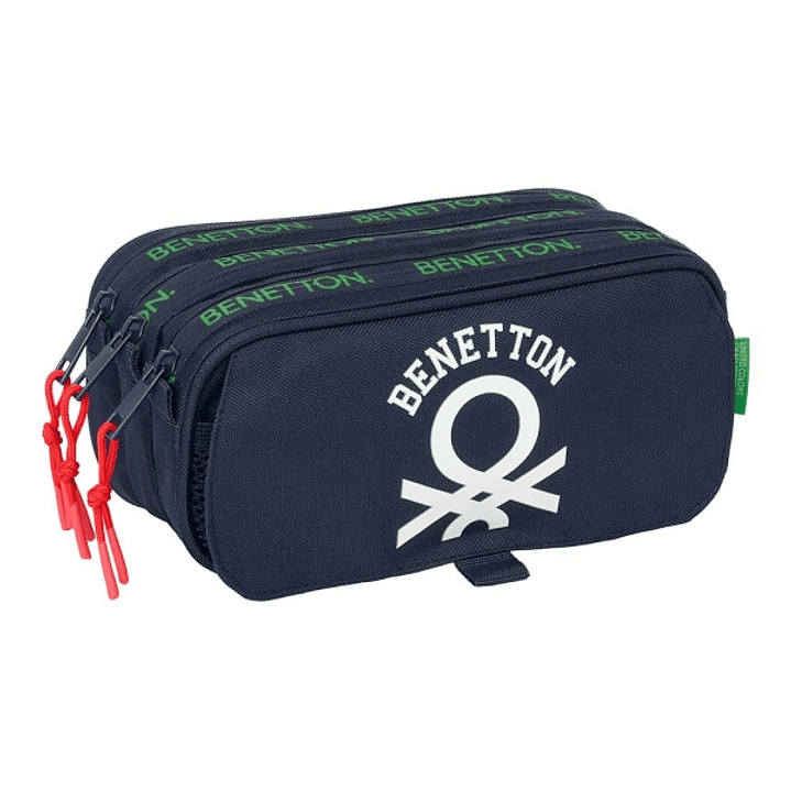 Safta Benetton Together Portatodo - 3 Compartimentos con Cremalleras - Bolsillo Frontal - Cinta Adaptable - 1.72L - 215x80x100mm - Color Azul Marino 1