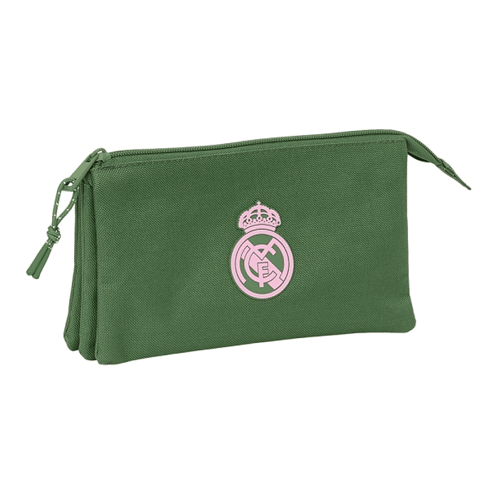 Safta Real Madrid Chica Caqui Portatodo - 3 Compartimentos con Cremalleras - Bolsillo Interior - 0.6L - 220x30x120mm - Color Verde 1