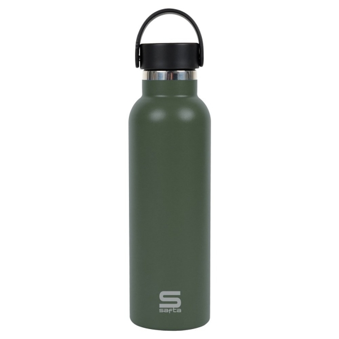 Safta Botella Termo de 600ml - Acero Inoxidable - Base de Silicona Antideslizante - Asa Superior - Color Verde 1