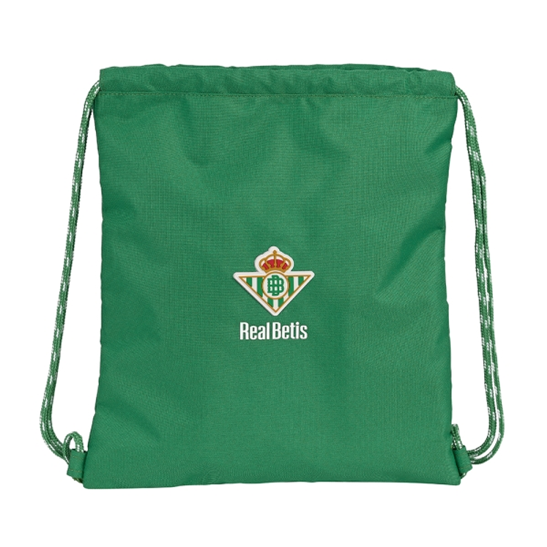 Safta Real Betis Balompie Saco Plano - Bolsillo Interior con Cremallera - Cierre con Cordones - Material Reciclado - 5L - Ligero y Resistente - Ideal  1