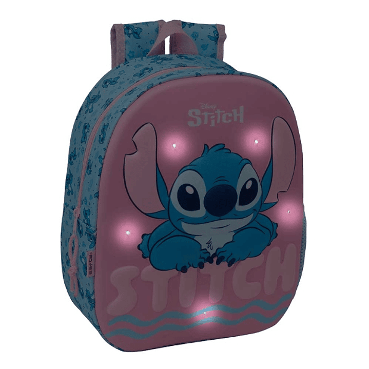 Safta Stitch Mochila 3D - Luces LED - Hombreras Acolchadas - Asa Superior Comoda - Portabotellas - 8.64L - 270x100x330mm - Color Azul 1