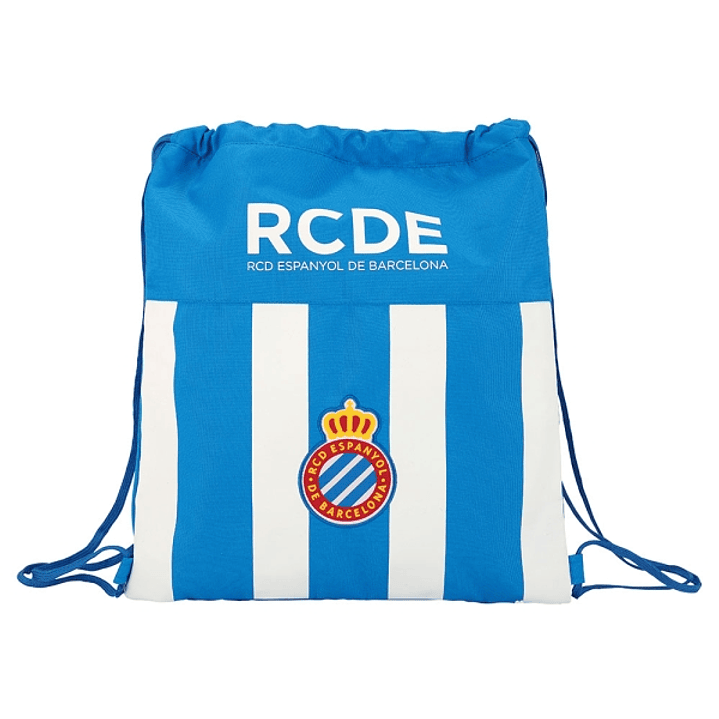 Safta RCD Espanyol Saco Plano - Bolsillo con Cremallera - Cierre con Cordones - 5L - Perfecto para Viajes - Funcionalidad y Comodidad - 350x10x400mm - 1