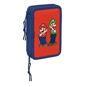 Safta Super Mario Mamma Mia Plumier de 2 Pisos - 29 Piezas - 1L - Goma - Lapiz - Boligrafos - Sacapuntas - 10 Colores - 14 Rotuladores - 125x40x195mm 