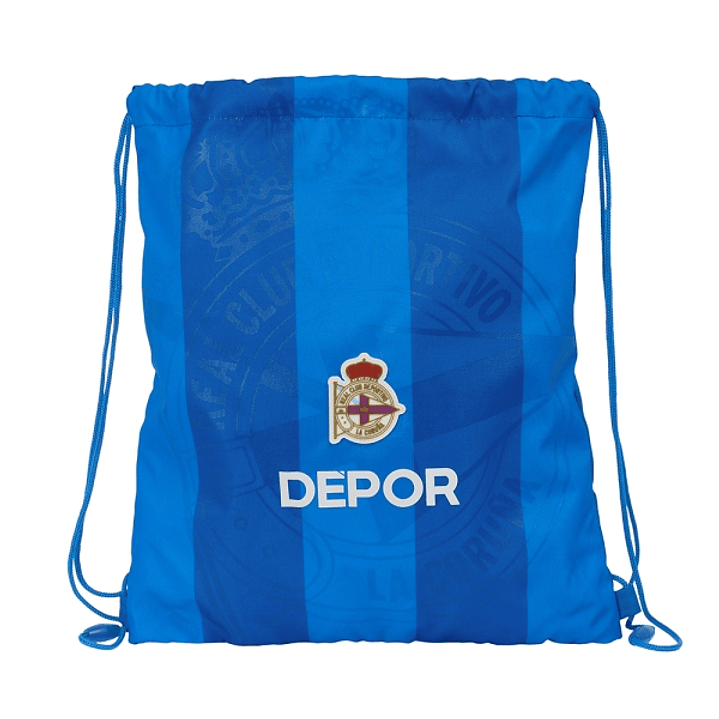 Safta Real Deportivo de la Coruña Saco Plano - Bolsillo Interior con Cremallera - Cierre con Cordones - 5L - 350x10x400mm - Color Azul 1
