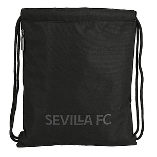 Safta Sevilla FC Teen Saco Plano - Bolsillo con Cremallera - Cierre con Cordones - 5L - Ligero y Compacto - 350x10x400mm - Color Negro