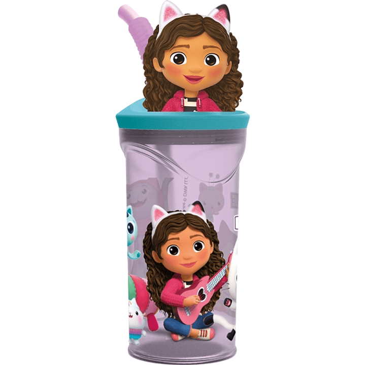 Safta Gabby's Dollhouse Party Vaso con Figura 3D de 360ml - Tapa con Rosca - Pajita Interior - Color Transparente 1