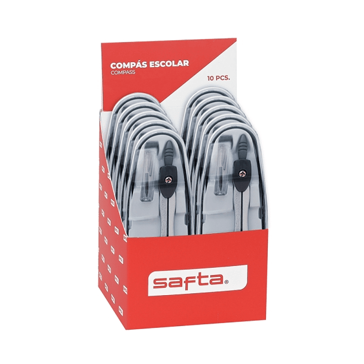 Safta Expositor con 10 Compases - Ergonomico - Incluye Minas - Ligero y Portatil - 105x100x140mm - Colores Surtidos 1