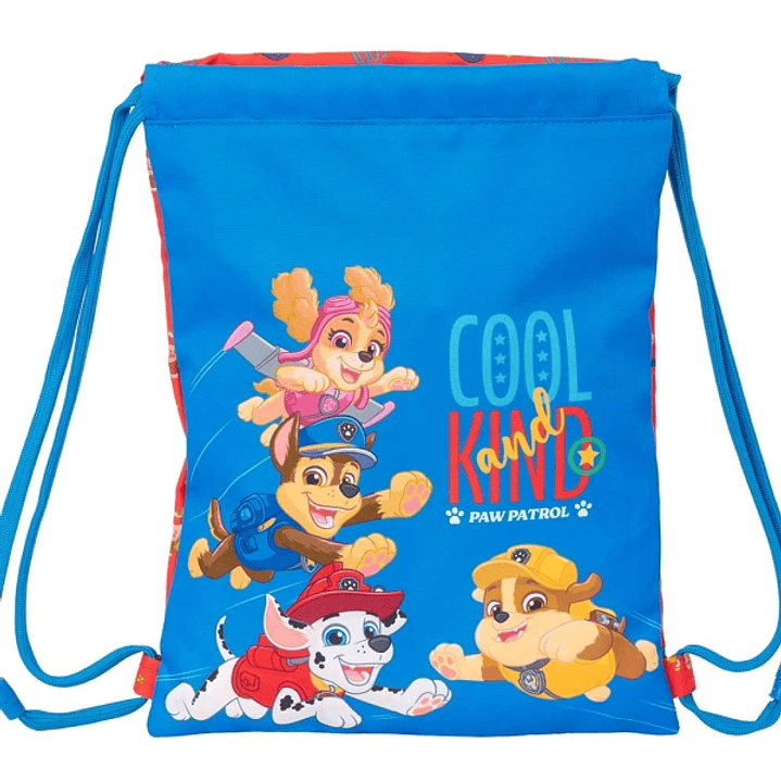 Safta Paw Patrol Cool Saco Plano - Bolsillo con Cremallera - Cierre con Cordones - 3L - 260x10x340mm - Color Azul 1