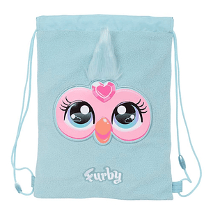 Safta Furby Saco Plano - Bolsillo Interior con Cremallera - Cierre con Cordones - 3L - 260x10x340mm - Color Azul Claro