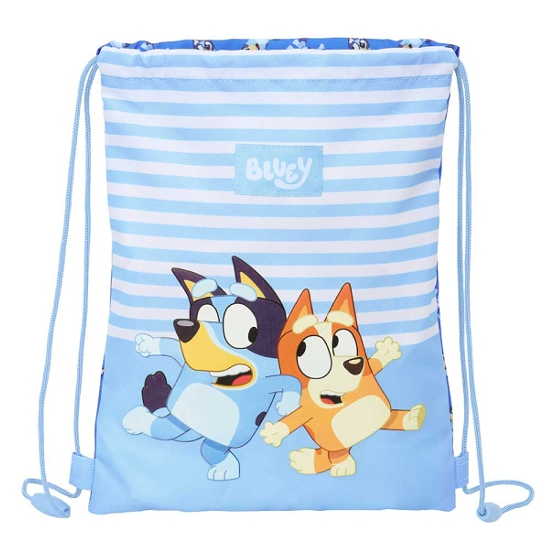Safta Bluey Let'S Play Saco Plano - Bolsillo con Cremallera - Cierre con Cordones - 3L - 260x10x340mm - Color Azul 1