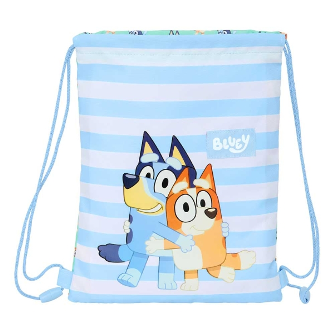 Safta Bluey Sisters Saco Plano - Bolsillo Interior con Cremallera - Cierre con Cordones - 3L - 260x10x340mm - Color Azul 1