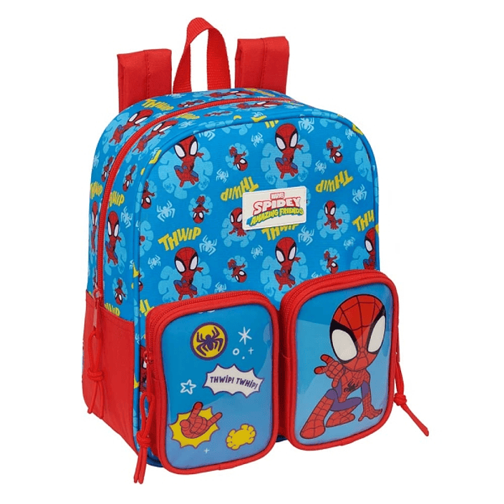 Safta Spidey Mochila Guarderia - Adaptable a Carro - Bolsillo Frontal - Tarjeta de Identificacion - Asa de Mano - 6L - 220x100x270mm - Color Rojo y Az 1
