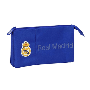 Safta Real Madrid Portatodo - 3 Compartimentos con Cremalleras - Bolsillo Interior - 0.6L - 220x30x120mm - Color Azul