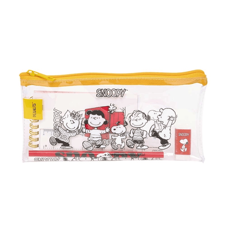 Safta Snoopy Pack Escolar con Portatodo de PVC - Cierre ZIP - Regla 15cm - 2 Lapices - Sacapuntas - Goma - Bloc de Notas con 70 Hojas - 225x105mm - Co 1