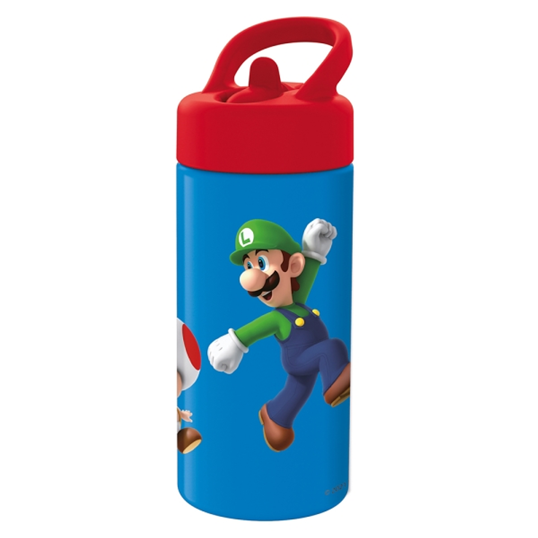 Safta Super Mario Botella de 410ml - Cierre Hermetico - Valvula de Salida de Agua - Asa Superior - Tapon Roscado - Color Rojo y Azul 1