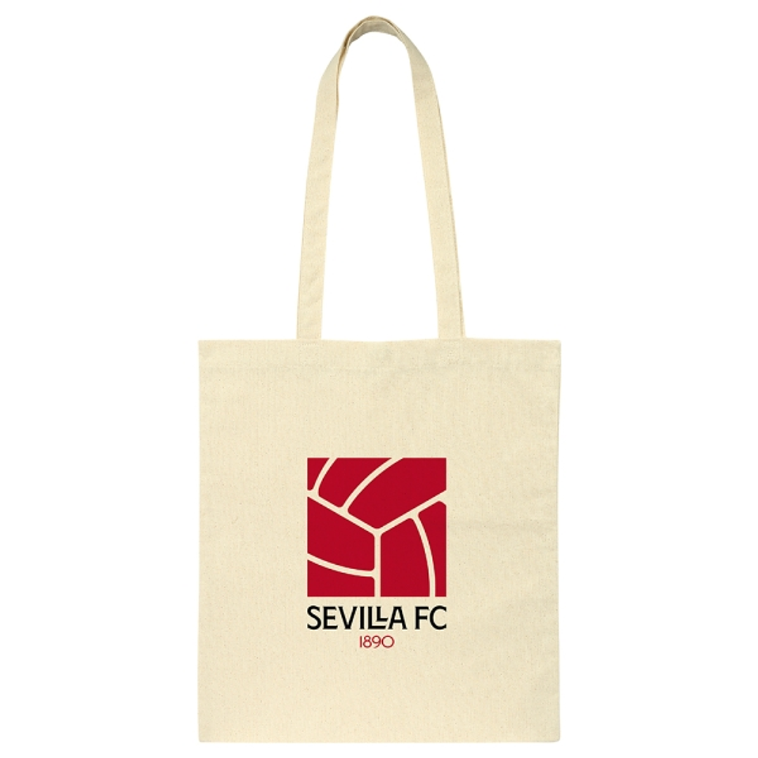 Safta Sevilla FC Tote Bag Bolsa de Tela - Asas de Mano - 100% Algodon - Cierre con Clip - Facil Cuidado - 38x42cm - Color Beige 1