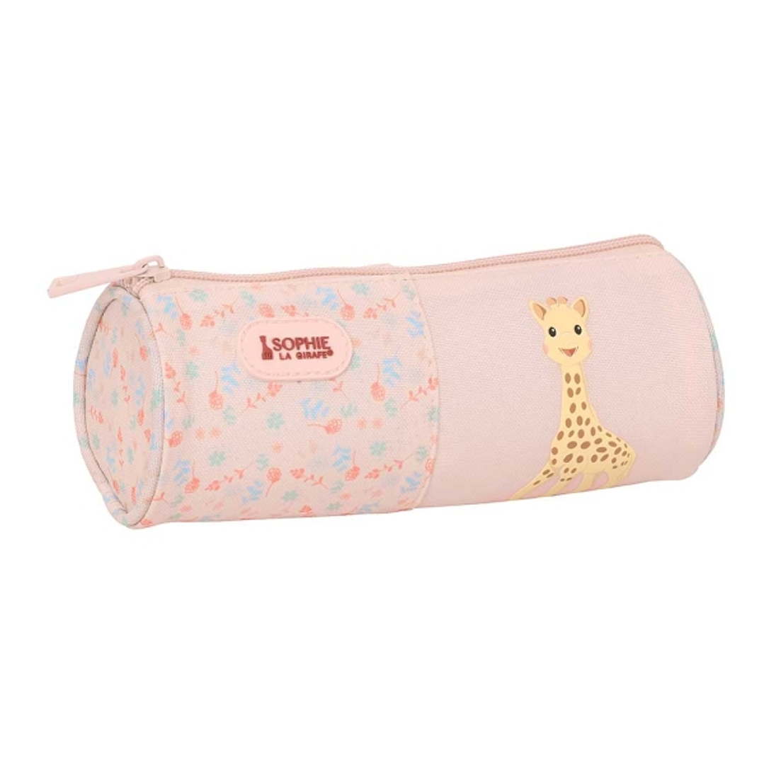 Safta Sophie la Girafe Joy Portatodo - Tirador Facil de Abrir - Material Reciclado - Resistente al Agua - 1L - 200x70x70mm - Color Rosa Pastel 1