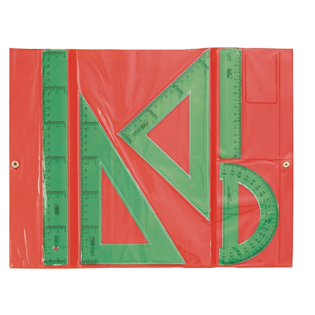 Safta Pack de 5 Reglas - Regla de 30cm - Regla de 15cm - Escuadra de 25cm - Cartabon de 25cm - Semicirculo de 15cm - Cierre de Velcro - Color Verde 1