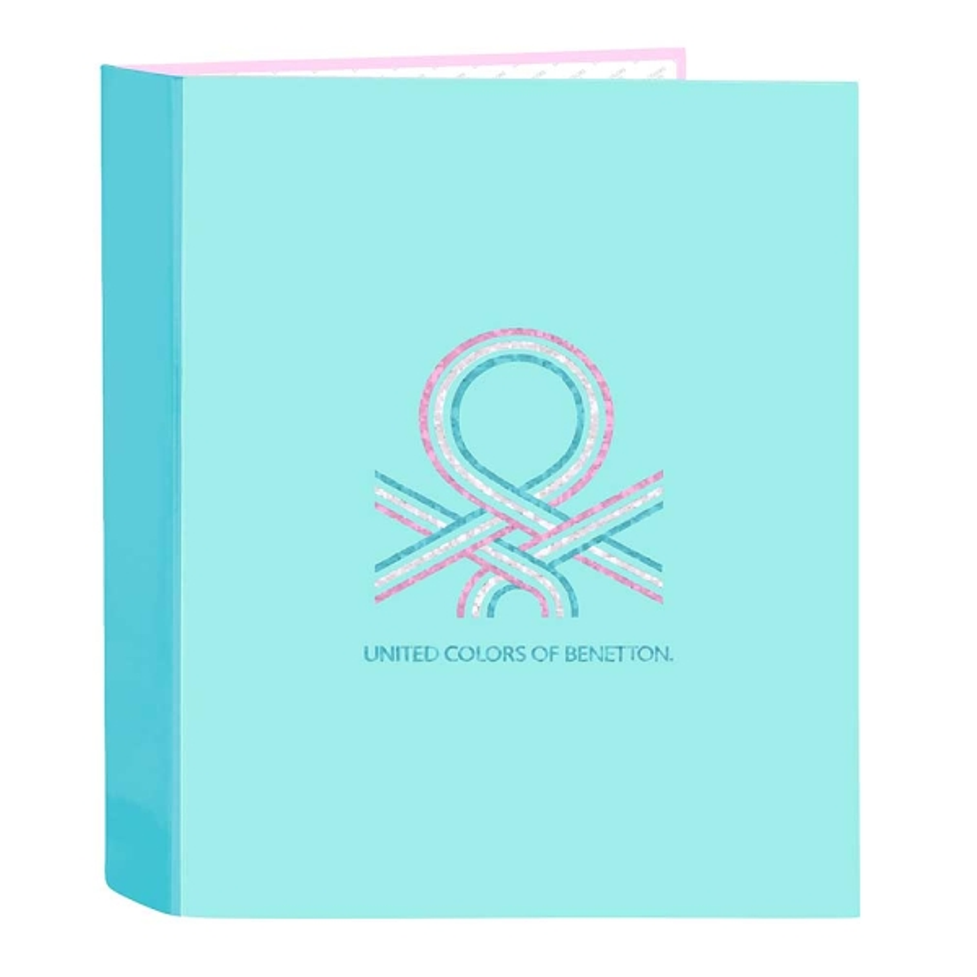 Safta Benetton Dolce Carpeta con 4 Anillas 40mm - Tapas Duras Forradas - Formato Folio - 270x60x330mm - Color Turquesa 1