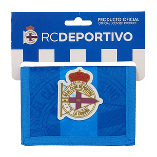 Safta Real Deportivo de la Coruña Billetera - Cierre con Velcro - Compartimentos Internos - Bolsillo para Monedas - Cabecera para Colgar - 125x10x95mm