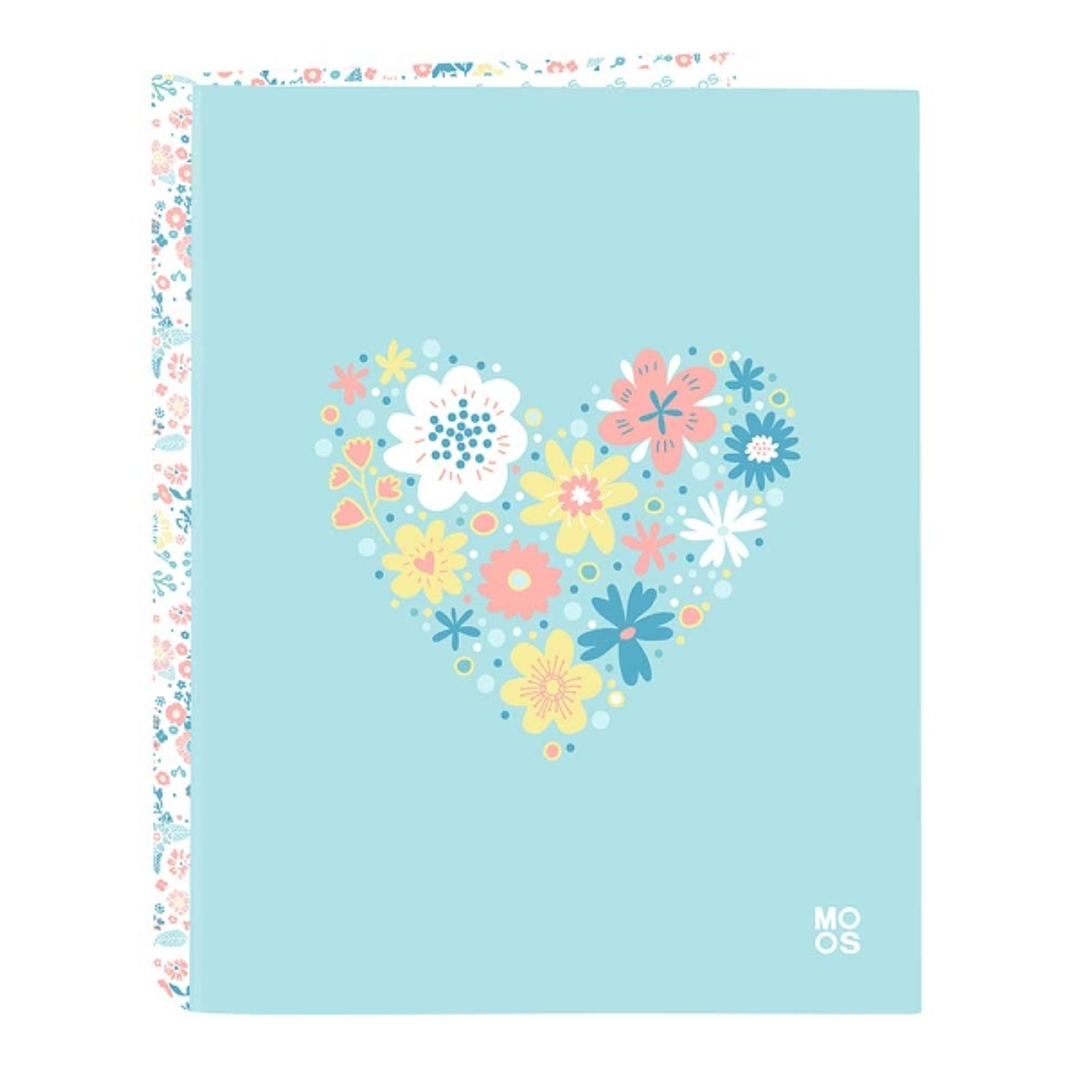 Safta Moos Fiori Carpeta con 4 Anillas 25mm - Tapas Duras Forradas - Formato Folio - 265x40x330mm - Color Azul Claro 1