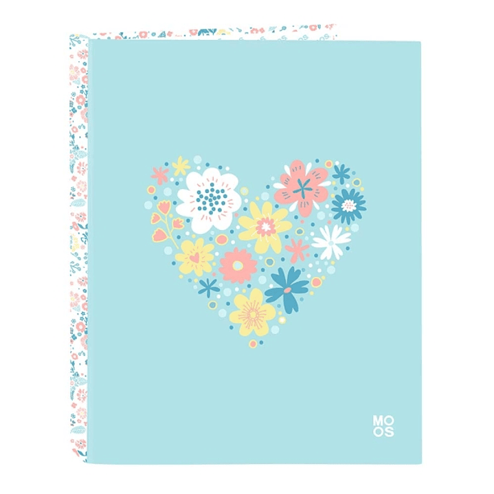 Safta Moos Fiori Carpeta con 4 Anillas 25mm - Tapas Duras Forradas - Formato Folio - 265x40x330mm - Color Azul Claro 1