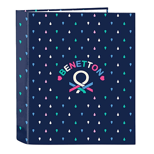 Safta Benetton Drop Carpeta con 4 Anillas 40mm - Tapas Duras Forradas - Formato Folio - 270x60x330mm - Color Azul Oscuro